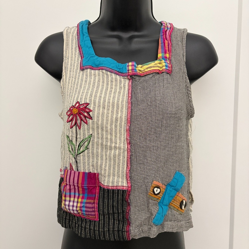 Faith by Celia Forrester Vintage Patchwork Art to Wear Top whimsy boho grunge